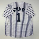 Autographed/Signed Rudy Giuliani New York Pinstripe Jersey Beckett BAS COA