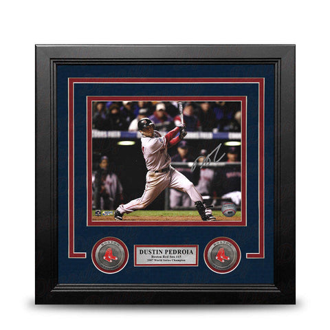 Dustin Pedroia 07 WS Action Boston Red Sox Autographed 8x10 Framed Photo JSA PSA