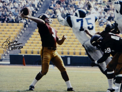 Sonny Jurgensen HOF Signed Redskins 16x20 Passing Against Rams Photo- JSA W Auth