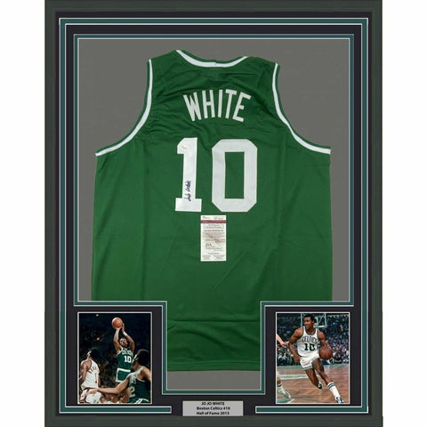 FRAMED Autographed/Signed JO JO JOJO WHITE 33x42 Green Basketball Jersey JSA COA