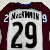 Autographed/Signed Nathan MacKinnon Colorado White Hockey Jersey JSA COA #2