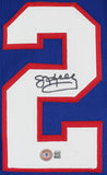 Jim Kelly, Thurman Thomas & Andre Reed Signed Blue Pro Style Jersey BAS Witness