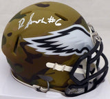 DeVonta Smith Autographed Eagles Camo Mini Helmet (Smudged) Beckett QR WL17240