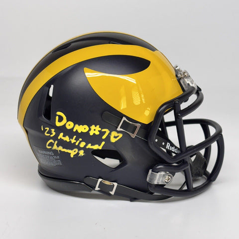 Donovan Edwards Signed Michigan Wolverines Mini Helmet BAS 23 National Champs