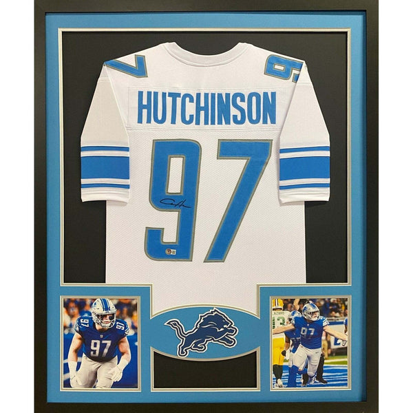 Aidan Hutchinson Autographed Signed Framed Lions White Jersey BECKETT