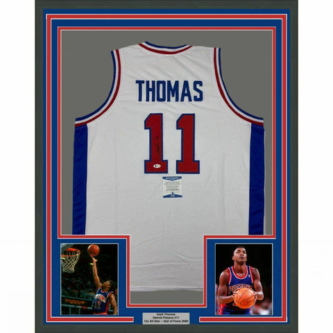 FRAMED Autographed/Signed ISIAH THOMAS 33x42 Detroit White Jersey Beckett COA