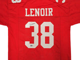 SAN FRANCISCO 49ERS DEOMMODORE LENOIR AUTOGRAPHED RED JERSEY BECKETT QR 234555