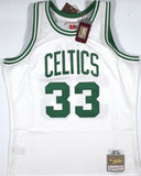 Larry Bird Autographed Celtics Mitchell & Ness White Jersey- Beckett W Hologram