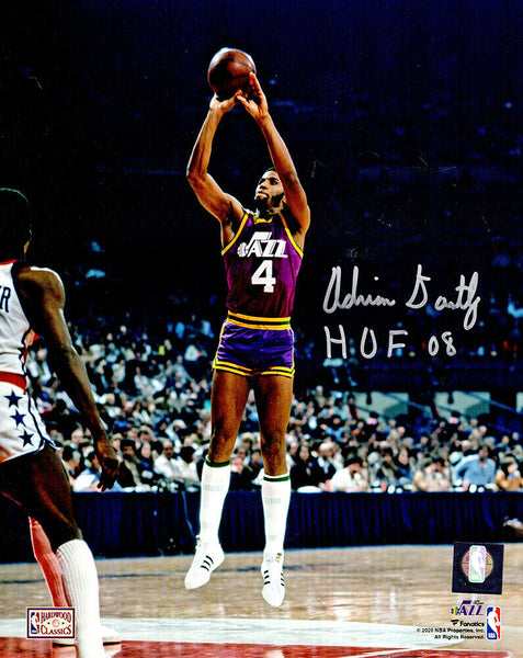 Adrian Dantley Signed Utah Jazz Shooting 8x10 Photo w/HOF'08 - (SCHWARTZ COA)