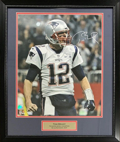 Tom Brady Autographed New England Patriots 16x20 Football Framed Photo Fanatics