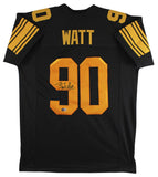 T.J. Watt Signed Black Color Rush Pro Style Jersey w/ Yellow #'s BAS Witnessed