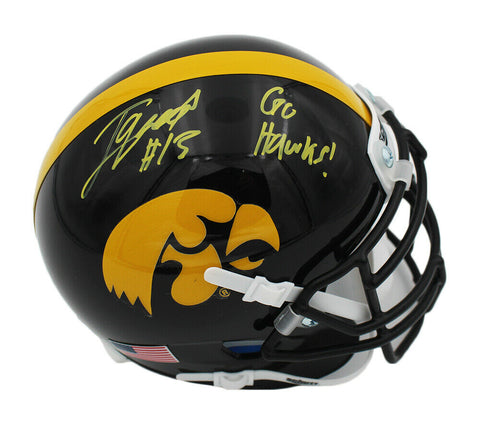 Tyler Goodson Signed Iowa Hawkeyes Schutt Black NCAA Mini Helmet-Go Hawks