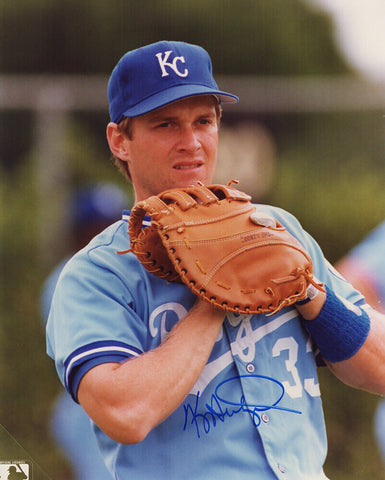 Kevin Seitzer Signed Kansas City Royals Glove In Hand 8x10 Photo -(SCHWARTZ COA)