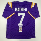 Autographed/Signed TYRANN MATHIEU LSU Purple College Football Jersey JSA COA