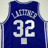 Autographed/Signed CHRISTIAN LAETTNER Duke The Shot Blue Jersey PSA/DNA COA Auto