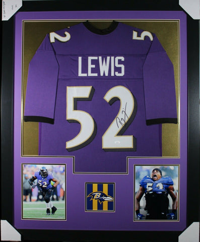 RAY LEWIS (Ravens purple TOWER) Signed Autographed Framed Jersey JSA