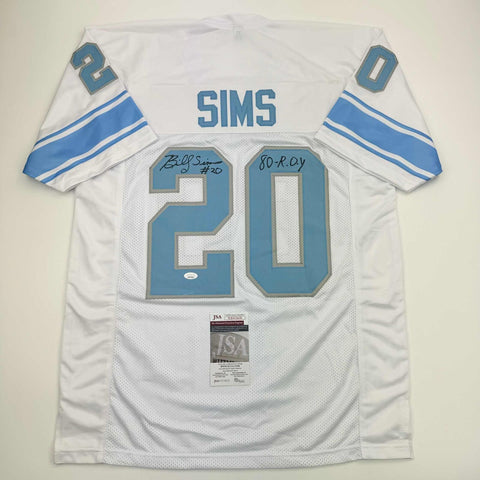 Autographed/Signed Billy Sims 80 ROY Detroit White Football Jersey JSA COA