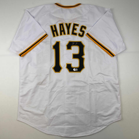 Autographed/Signed Ke'Bryan Hayes Pittsburgh White Baseball Jersey Beckett COA