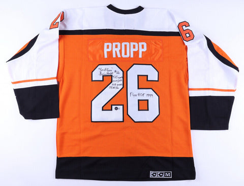 Brian Propp 2xSigned Flyers CCM Style Jersey w/ Multiple Inscriptions (Beckett)