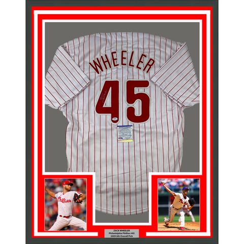 Framed Autographed/Signed Zack Wheeler 33x42 Pinstripe Jersey PSA/DNA COA