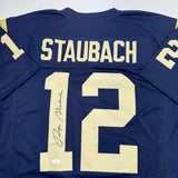 Autographed/Signed Roger Staubach Navy Midshipmen Blue College Jersey JSA COA