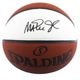 Lakers Magic Johnson Signed Spalding White Panel Basketball w/ case BAS Wit