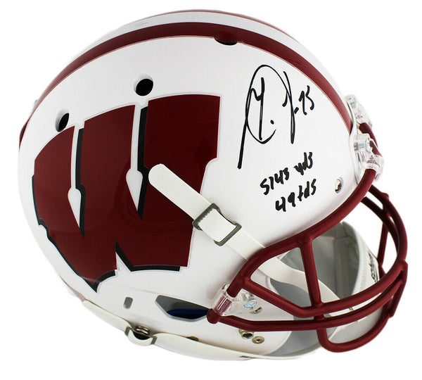 Melvin Gordon Signed Badgers Schutt Full Size White NCAA Helmet - Career Stats