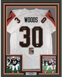 Framed Autographed/Signed Ickey Woods 35x39 Cincinnati White Jersey JSA COA