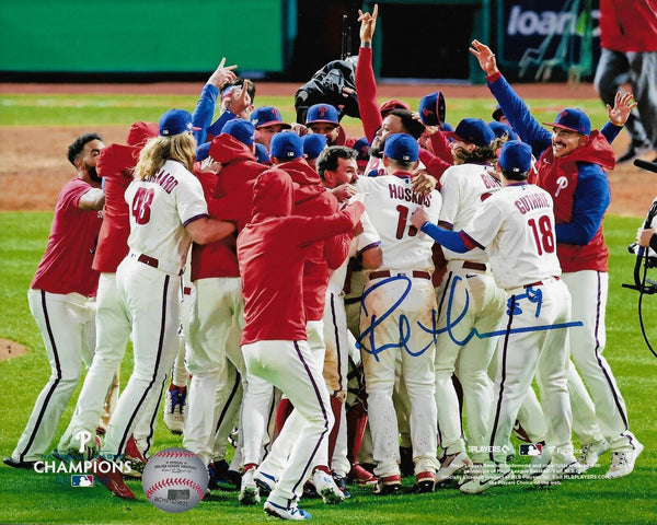 Rob Thomson NLCS Mound Celebration Autographed Phillies 8x10 Photo JSA PSA