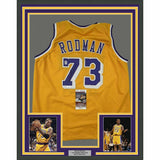 FRAMED Autographed/Signed DENNIS RODMAN 33x42 Yellow Jersey JSA COA #2