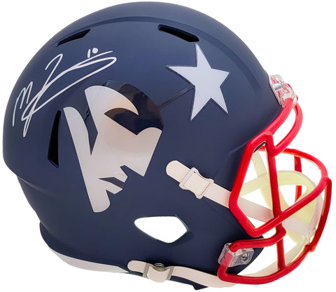 MAC JONES AUTOGRAPHED PATRIOTS AMP BLUE FULL SIZE HELMET BECKETT WITNESS 206519