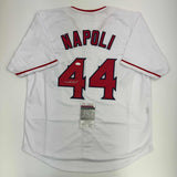 Autographed/Signed Mike Napoli Los Angeles LA Anaheim White Jersey JSA COA