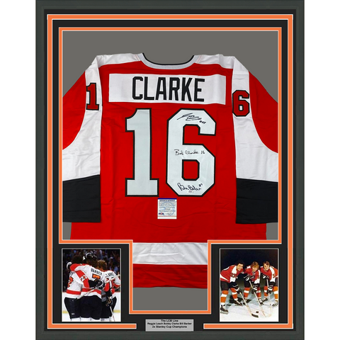 Framed Autographed/Signed LCB Line Leach, Clarke Barber 33x42 Jersey PSA COA