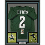 FRAMED Autographed/Signed JALEN HURTS 33x42 Philadelphia Green Jersey JSA COA