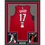 Framed Autographed/Signed Shaedon Sharpe 35x39 Portland Red Jersey JSA COA