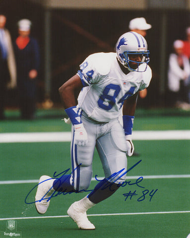 Herman Moore Signed Detroit Lions White Jersey Action 8x10 Photo -(SCHWARTZ COA)