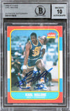 Jazz Karl Malone Signed 1986 Fleer #68 Rookie Card Auto 10! (Creased) BAS Slab