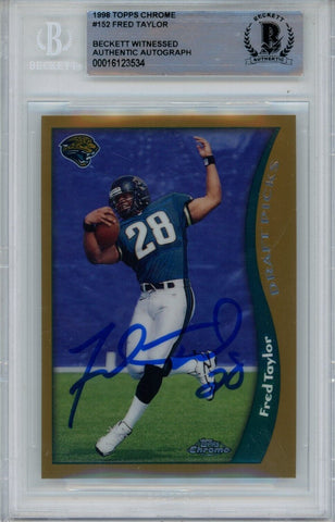 Fred Taylor Autographed 1998 Topps Chrome #152 Trading Card Beckett 43912