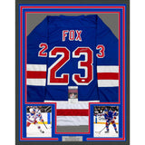 Framed Autographed/Signed Adam Fox 35x39 New York Blue Hockey Jersey JSA COA