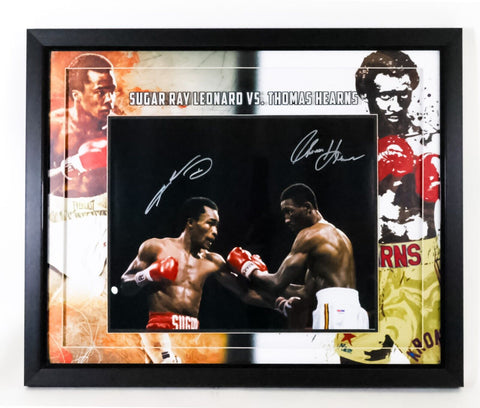 Sugar Ray Leonard & Thomas Hearns autographed 16x20 photo with 3D shadow box