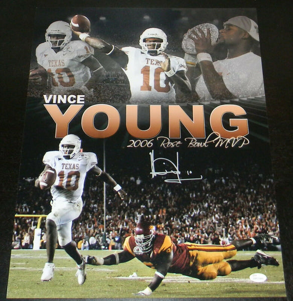 VINCE YOUNG AUTOGRAPHED SIGNED TEXAS LONGHORNS ROSE BOWL 16x20 PHOTO JSA