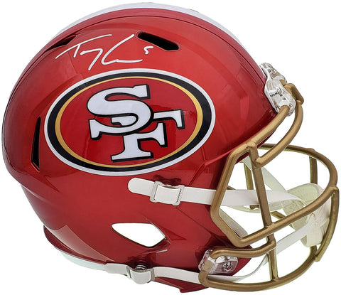 TREY LANCE AUTOGRAPHED 49ERS FLASH RED FULL SIZE SPEED HELMET BECKETT QR 197092