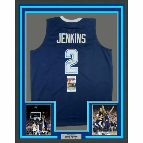 FRAMED Autographed/Signed KRIS JENKINS 33x42 Villanova Blue Jersey JSA COA Auto