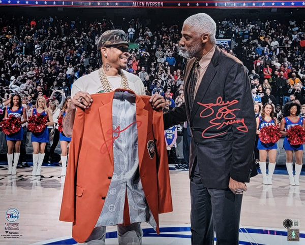 Julius Erving & Allen Iverson Signed Philadelphia 76ers 16x20 Photo Beckett