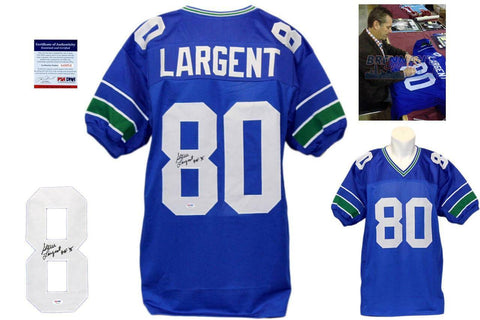 Steve Largent SIGNED Blue Jersey - PSA/DNA ITP - Seattle Seahawks Autograph HOF