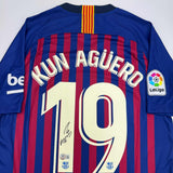 Autographed/Signed Sergio Kun Aguero FC Barcelona Blue Soccer Jersey BAS COA #2