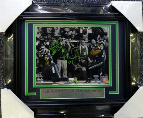 RICHARD SHERMAN & SMITH AUTOGRAPHED SIGNED FRAMED 8X10 PHOTO SEAHAWKS MCS 90589