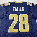 Autographed/Signed Marshall Faulk St. Louis Navy Blue Jersey Beckett BAS COA