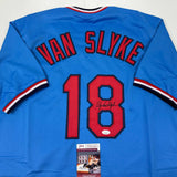 Autographed/Signed Andy Van Slyke St. Louis Blue Baseball Jersey JSA COA