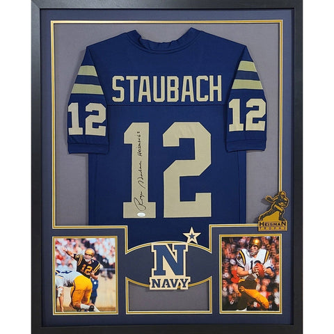 Roger Staubach Navy Autographed Signed Framed Naval Academy Jersey JSA